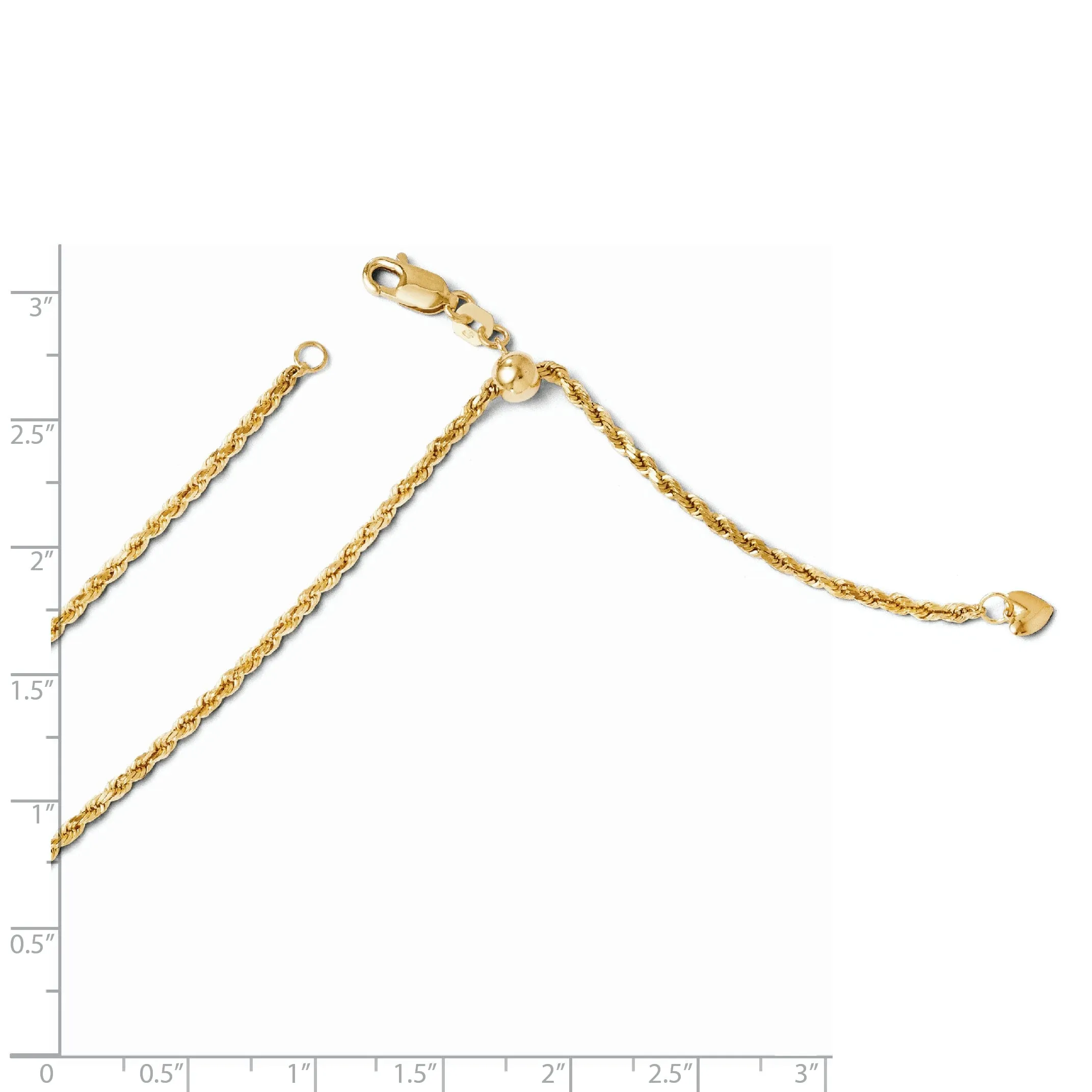 14k Yellow Gold Adjustable Semi Solid Rope Chain