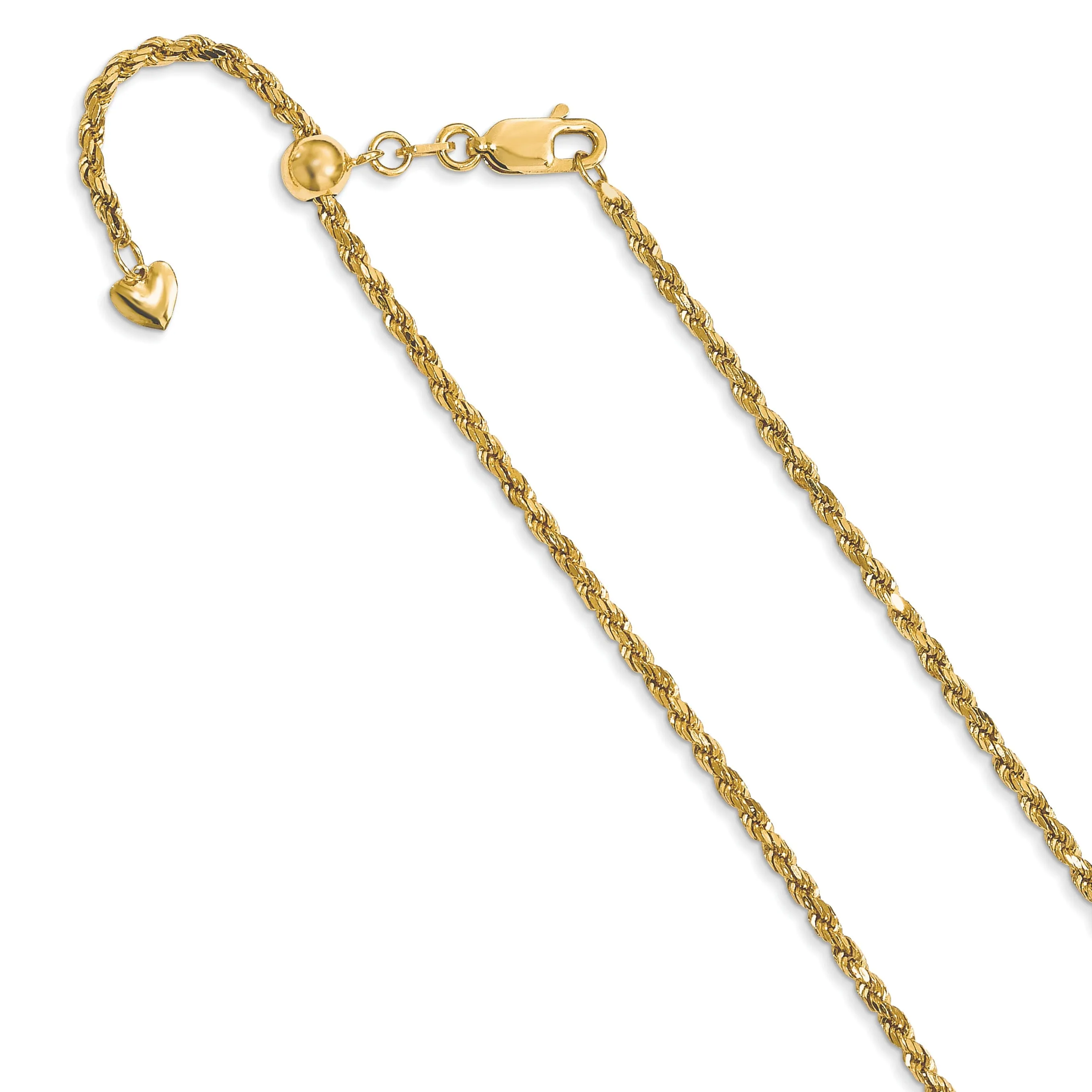 14k Yellow Gold Adjustable Semi Solid Rope Chain