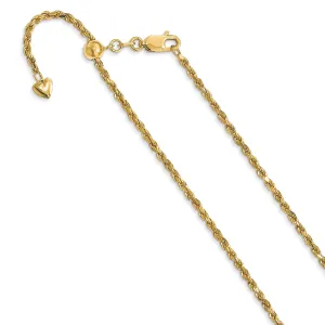 14k Yellow Gold Adjustable Semi Solid Rope Chain