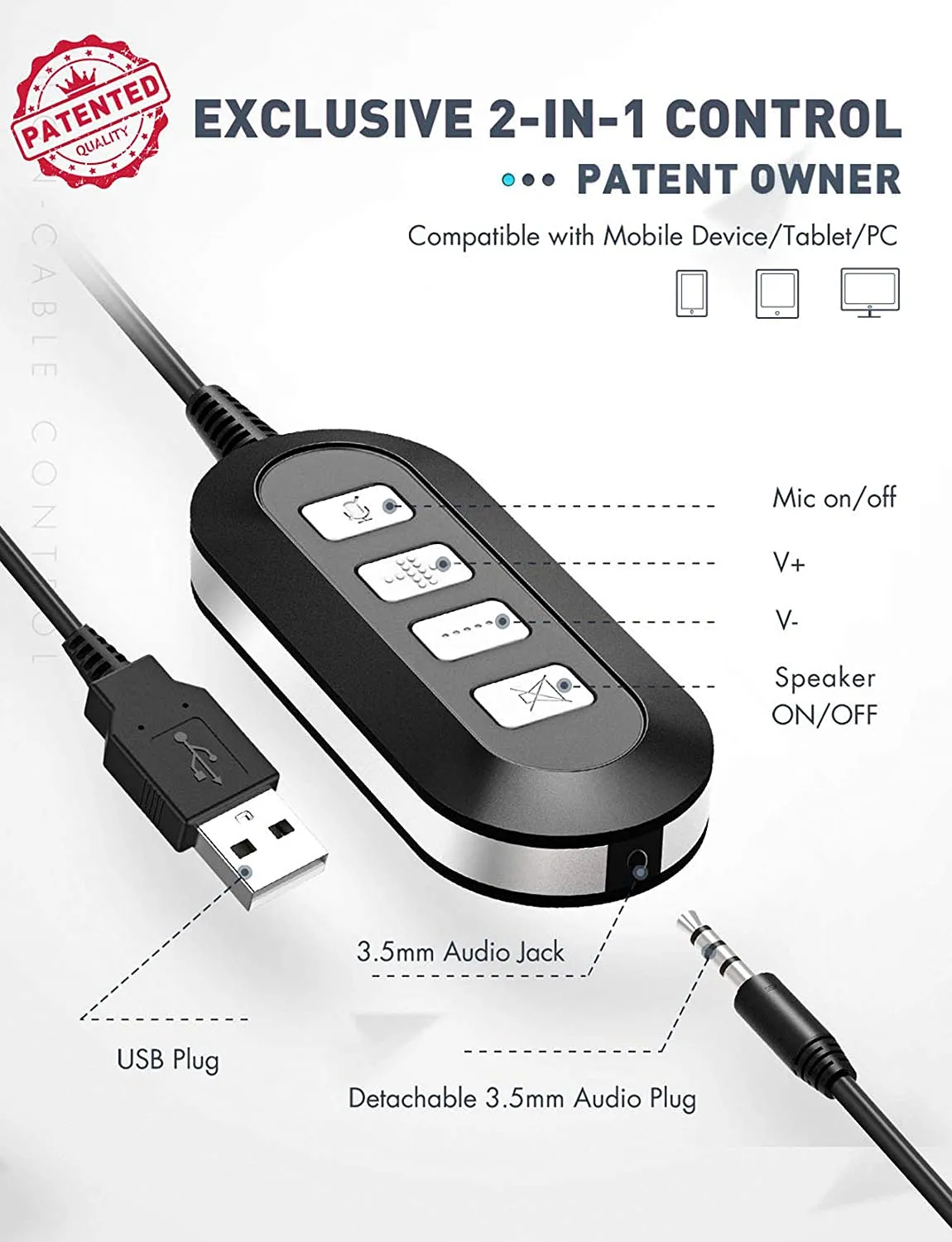 (2 pack）Mpow 071 USB Headset/3.5mm Computer Headset