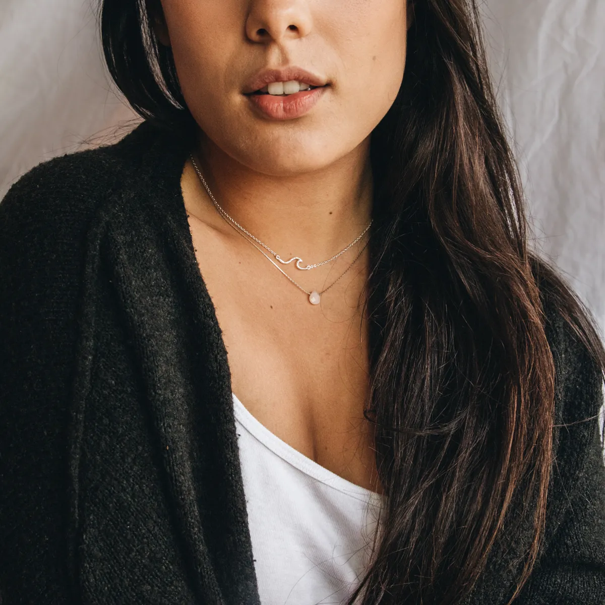 Asri Wave and Pink Samudra Layered Necklaces