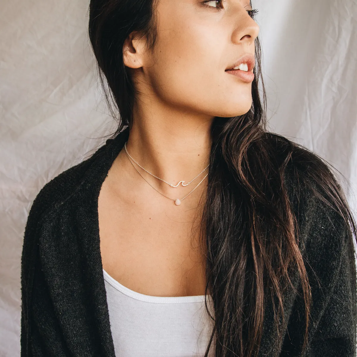 Asri Wave and Pink Samudra Layered Necklaces