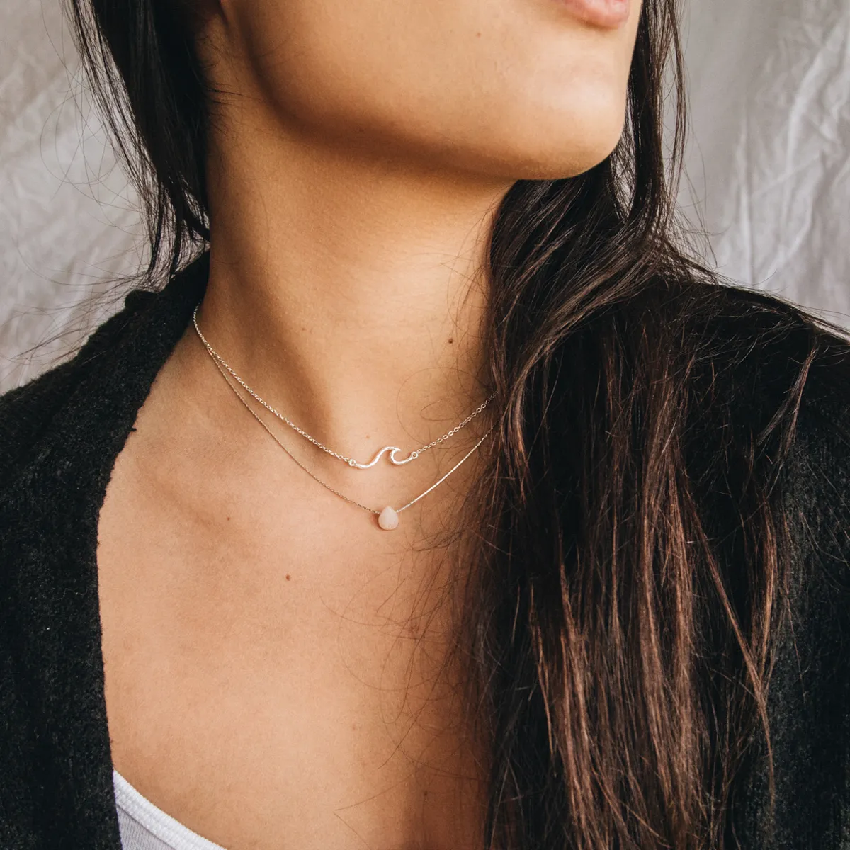 Asri Wave and Pink Samudra Layered Necklaces