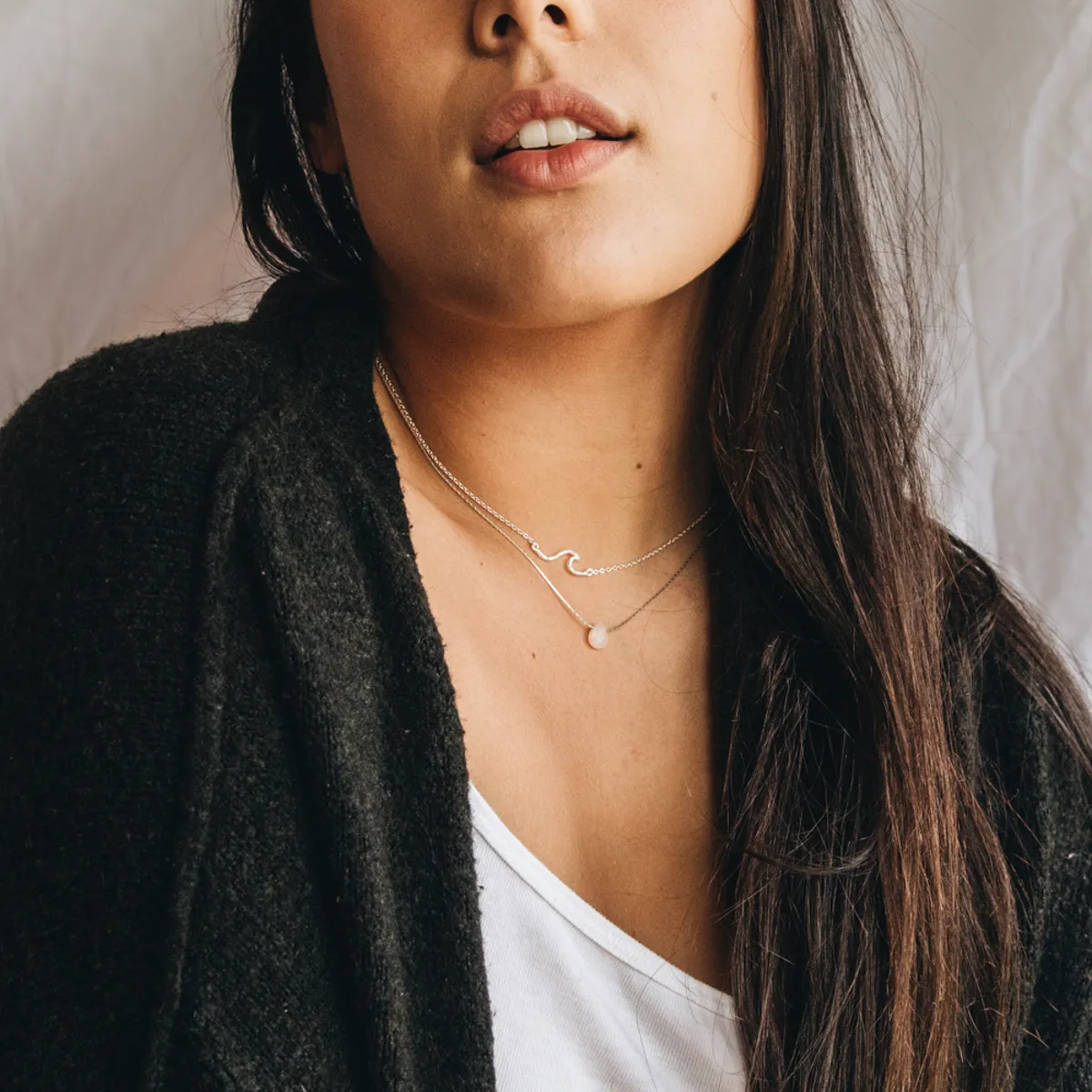 Asri Wave and Pink Samudra Layered Necklaces