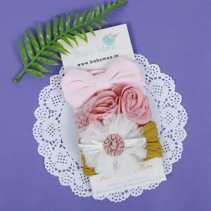 Baby Moo Pretty Floral Headband Set of 3 - Pink