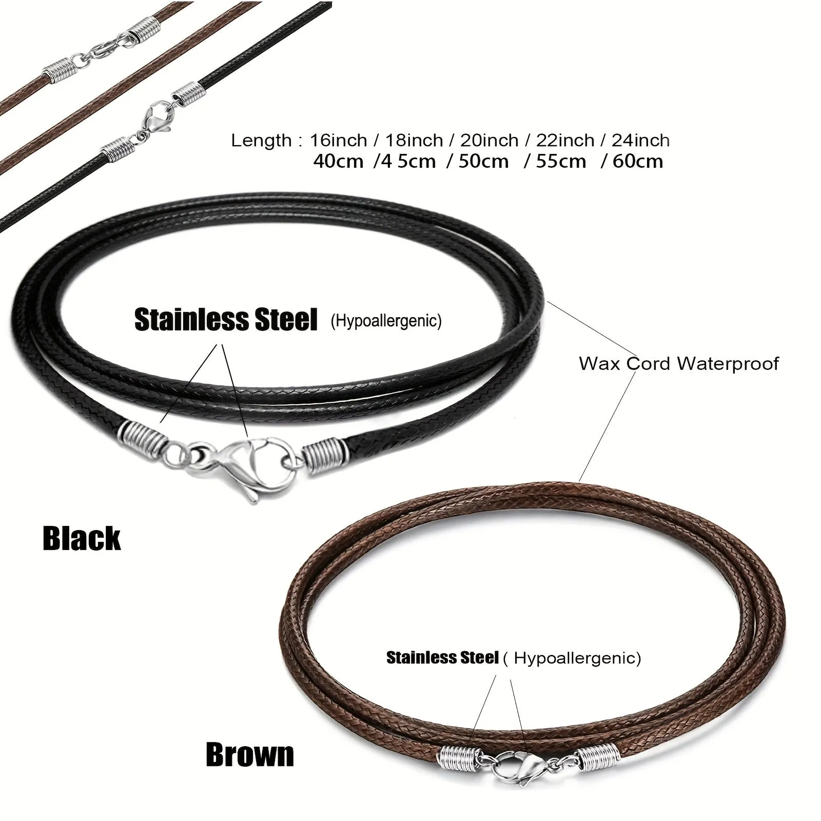 Black Leather Cord Necklace for Men and Women