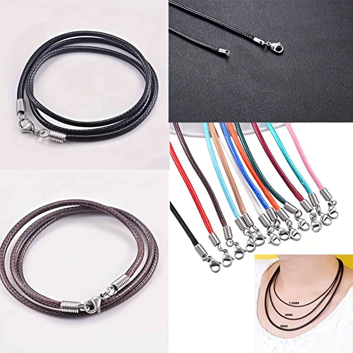 Black Leather Cord Necklace for Men and Women