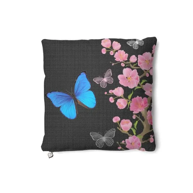 Blue Butterfly Floral Throw Decor Pillow