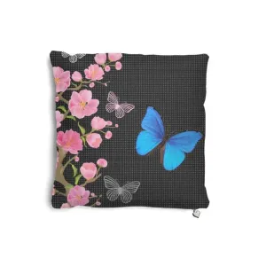 Blue Butterfly Floral Throw Decor Pillow