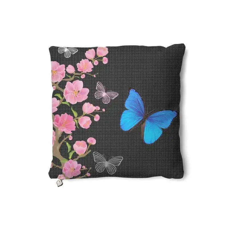 Blue Butterfly Floral Throw Decor Pillow