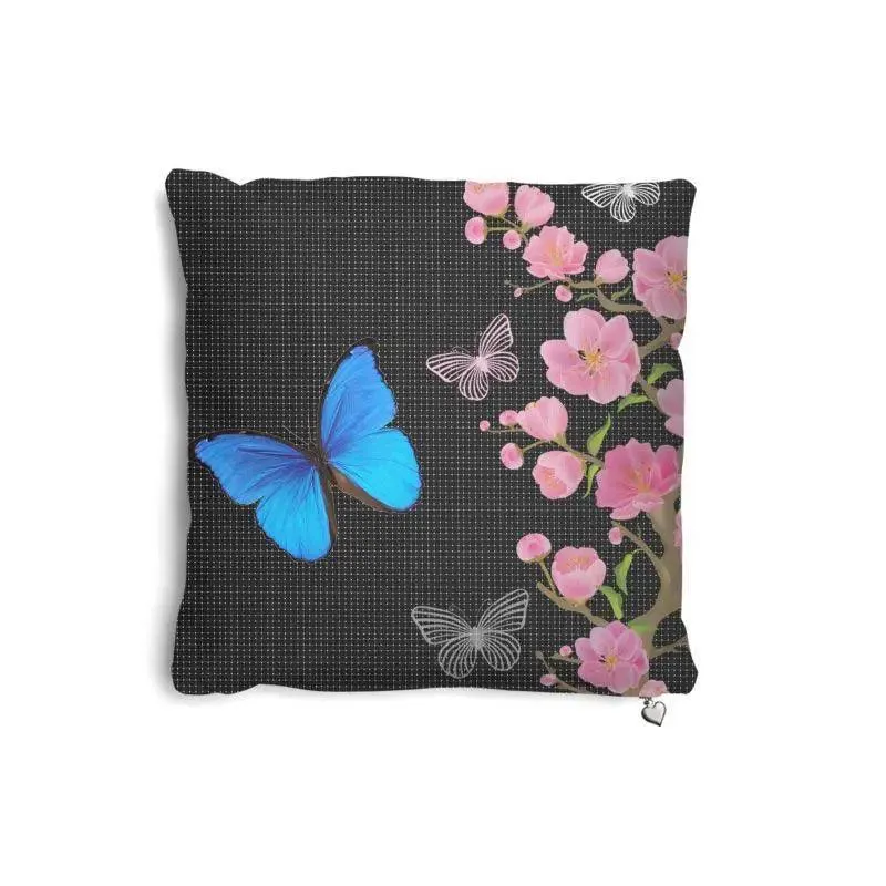 Blue Butterfly Floral Throw Decor Pillow
