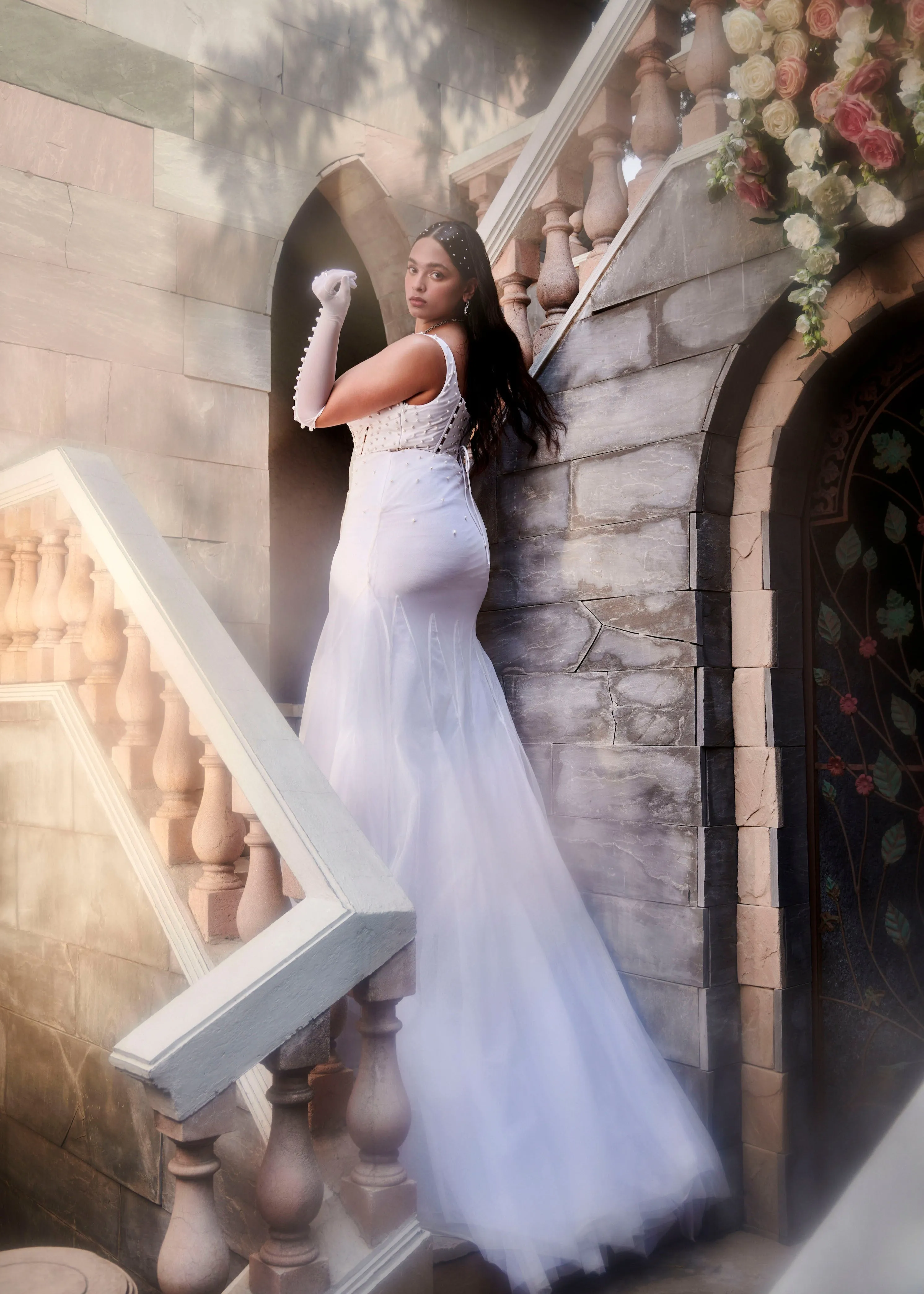Cecilia White Pearl Embroidered Corset Gown