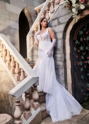 Cecilia White Pearl Embroidered Corset Gown