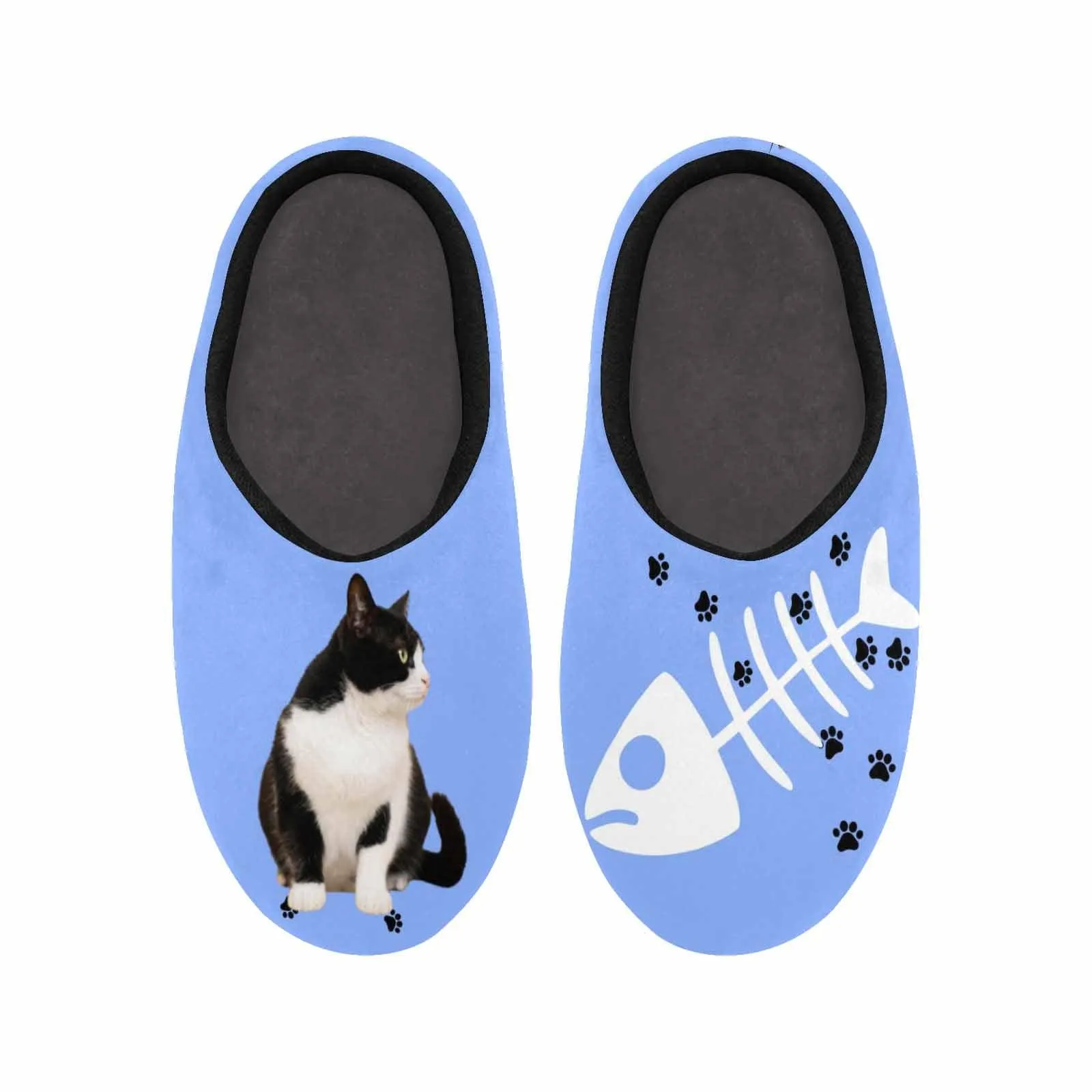 Couple Gift Custom Pet Face Cat Bone All Over Print Personalized Non-Slip Cotton Slippers For Girlfriend Boyfriend