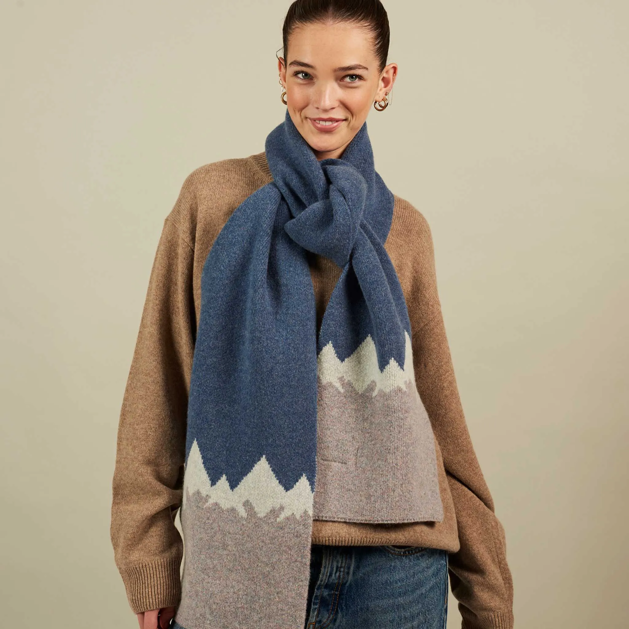 Denim Blue & Grey Mountains Lambswool Scarf