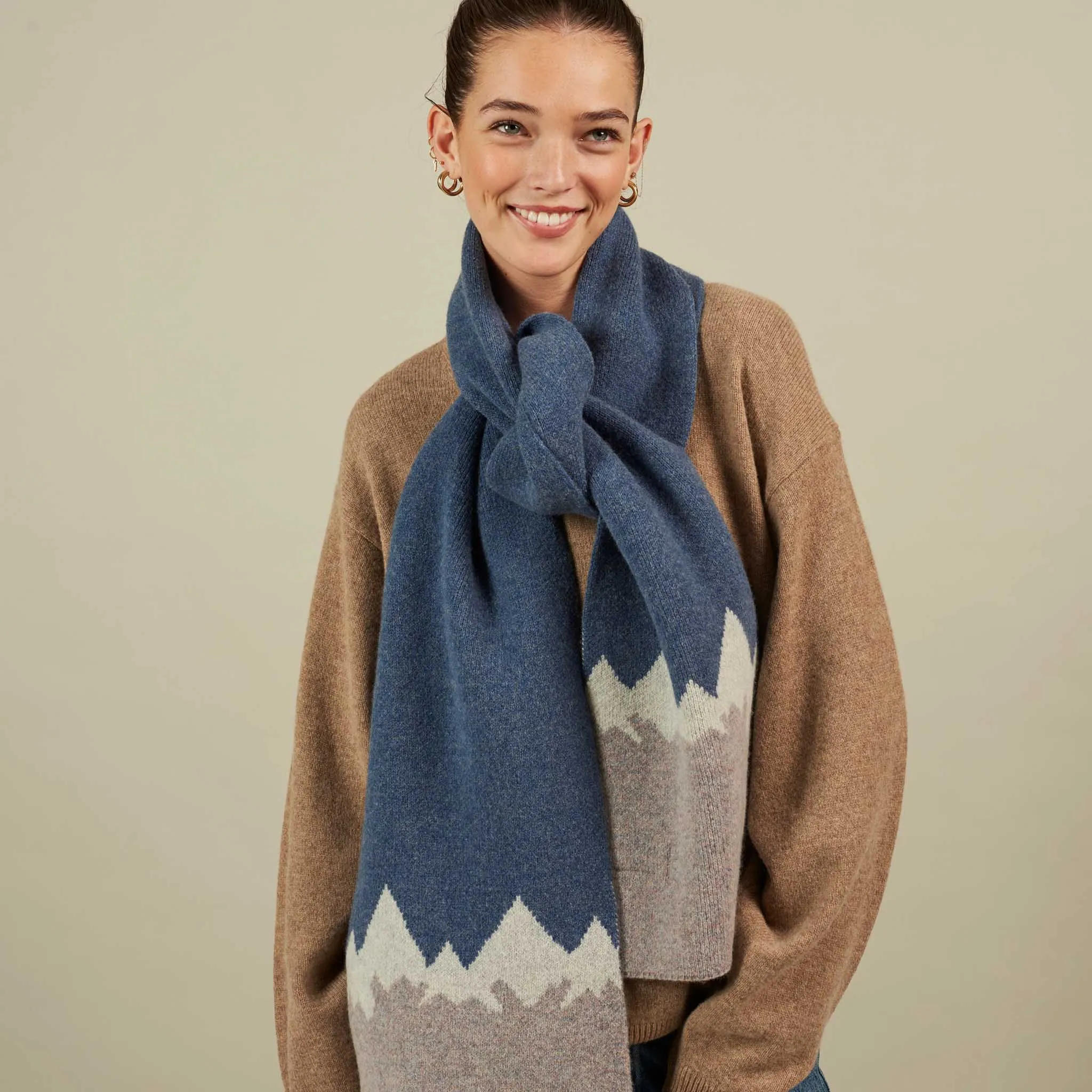 Denim Blue & Grey Mountains Lambswool Scarf