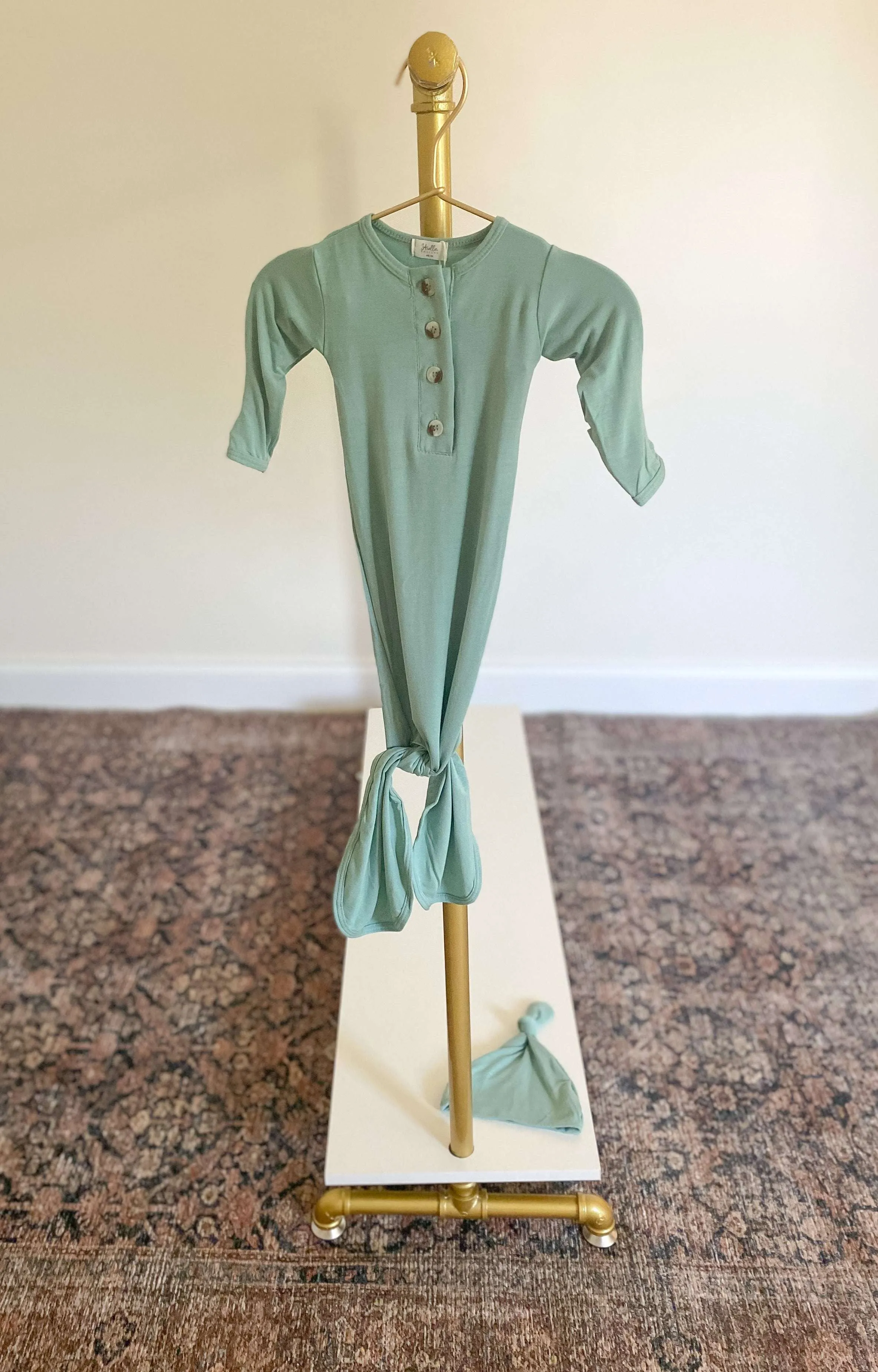 Emerson Knotted Baby Gown Set | Mint