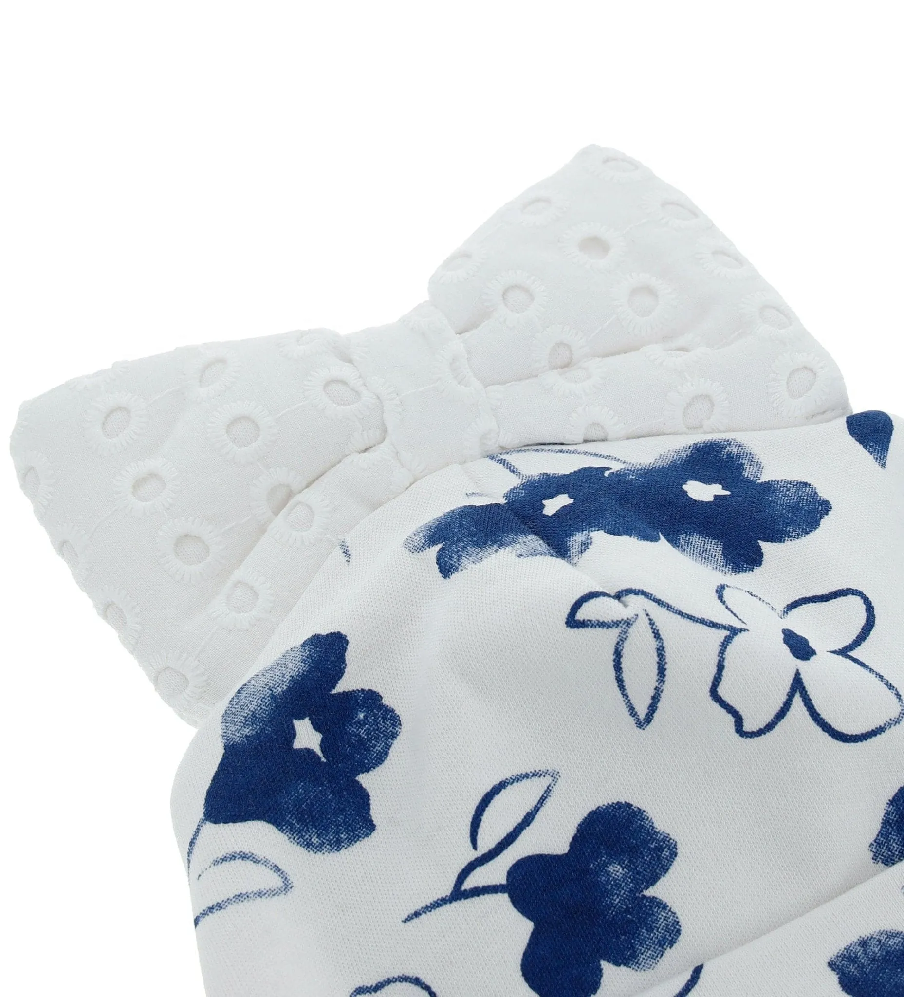 FLOWER-PRINTED CAP WITH SANGALLO COTTON BOW