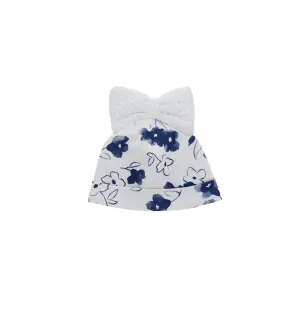 FLOWER-PRINTED CAP WITH SANGALLO COTTON BOW