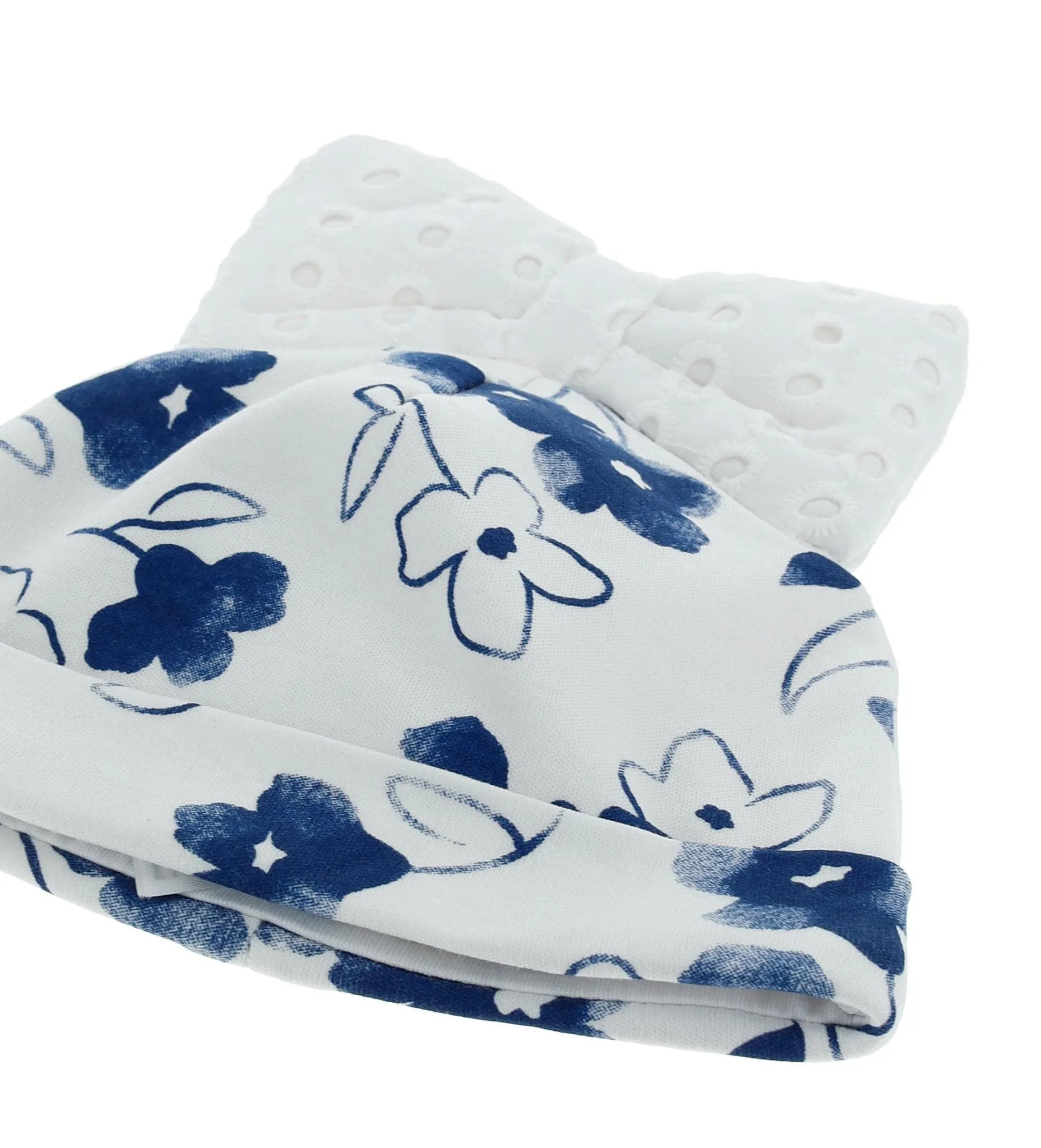 FLOWER-PRINTED CAP WITH SANGALLO COTTON BOW