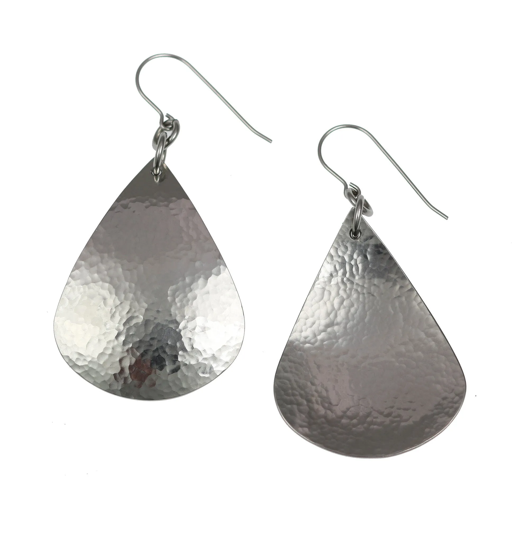 Hammered Stainless Steel Teardrop Earrings