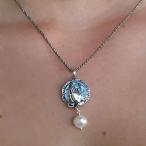 Holy Land Cross Necklace Ancient Roman Glass and a Pearl