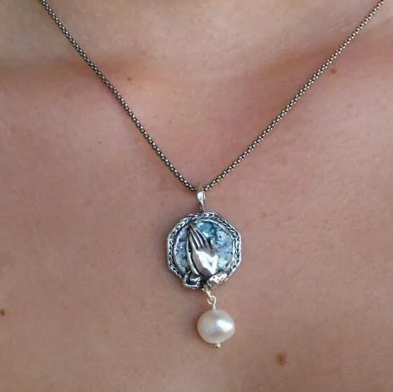 Holy Land Cross Necklace Ancient Roman Glass and a Pearl
