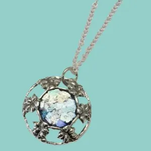 Israeli Roman glass necklace. Sterling silver necklace for woman set with authentic Roman glass