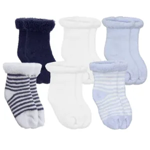 Kushies 6 Pack Terry Newborn Sock Set - Navy/White/Blue