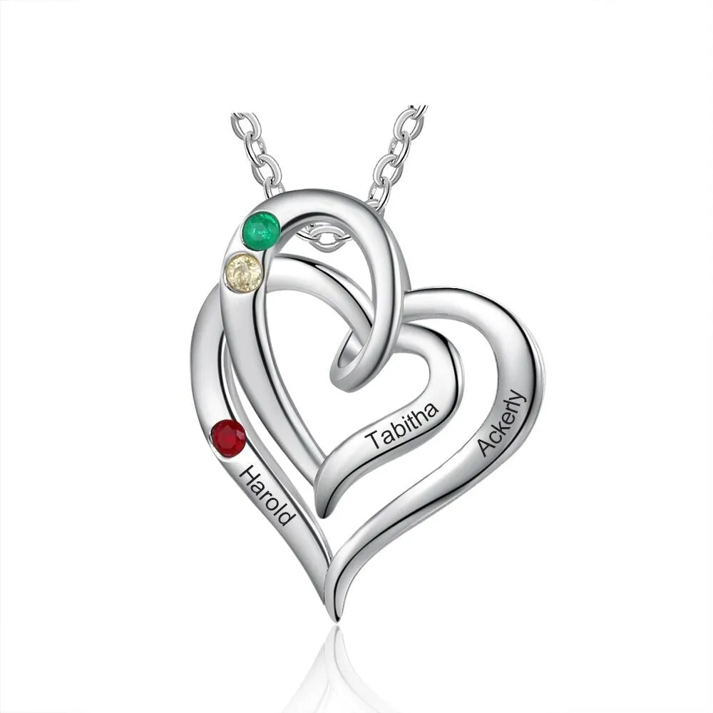 Personalized Inlaid 3 Names And Birthstones Pendant
