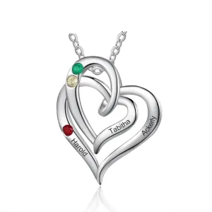 Personalized Inlaid 3 Names And Birthstones Pendant