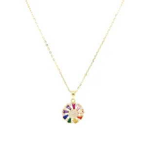 Rainbow Stone Wheel Necklace