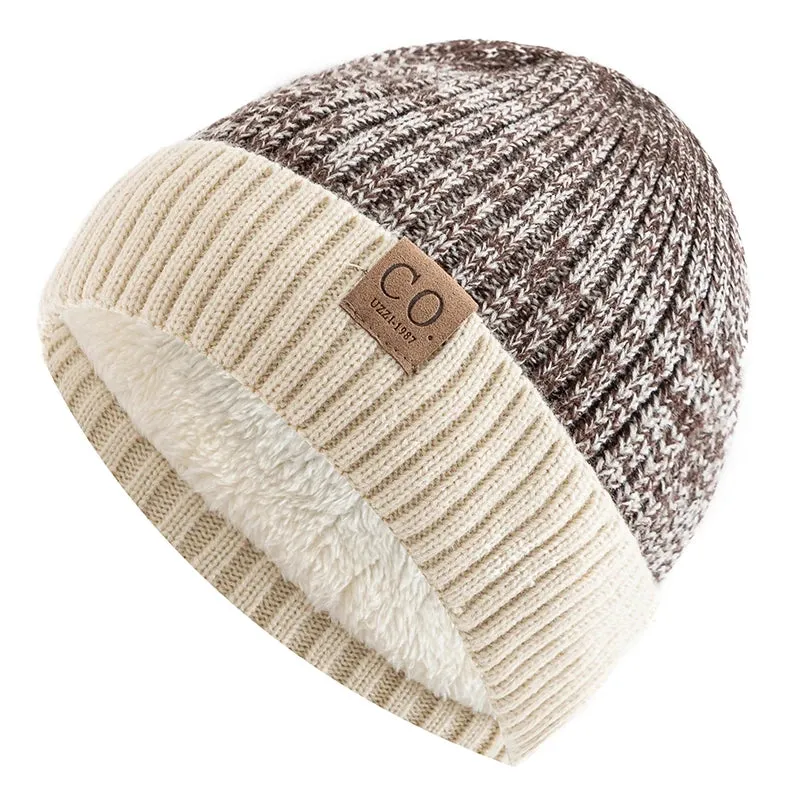 Unisex Two-Tone Warm Beanie Cap Casual Winter Knitted Hats