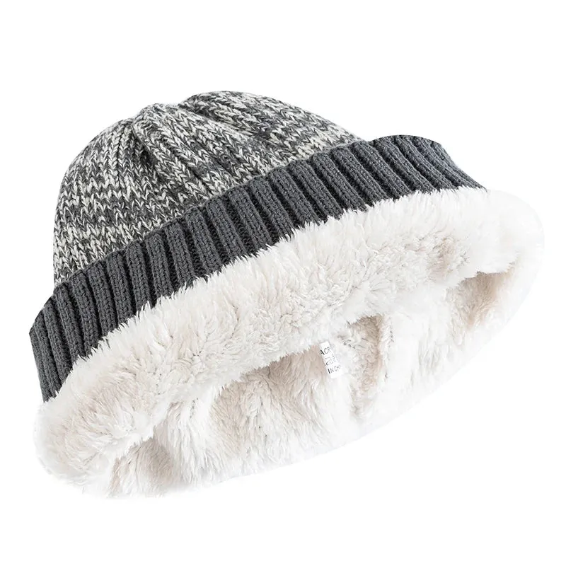 Unisex Two-Tone Warm Beanie Cap Casual Winter Knitted Hats