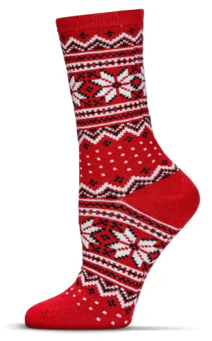 Women's Cashmere Fairisle Crew Socks -Red